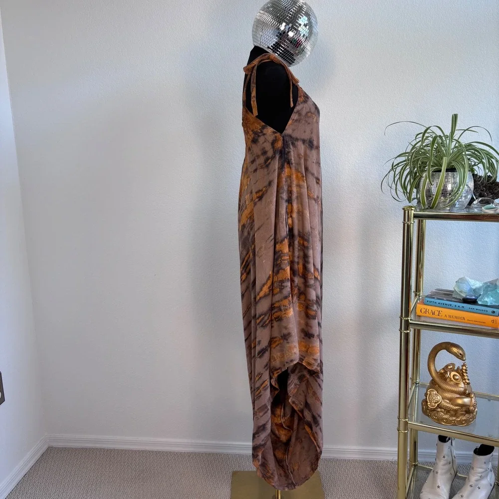 Chantique Hawaii Tie Dye Harem Jumpsuit Brown Rust Rayon One Size Boho Pockets - Picture 11 of 16